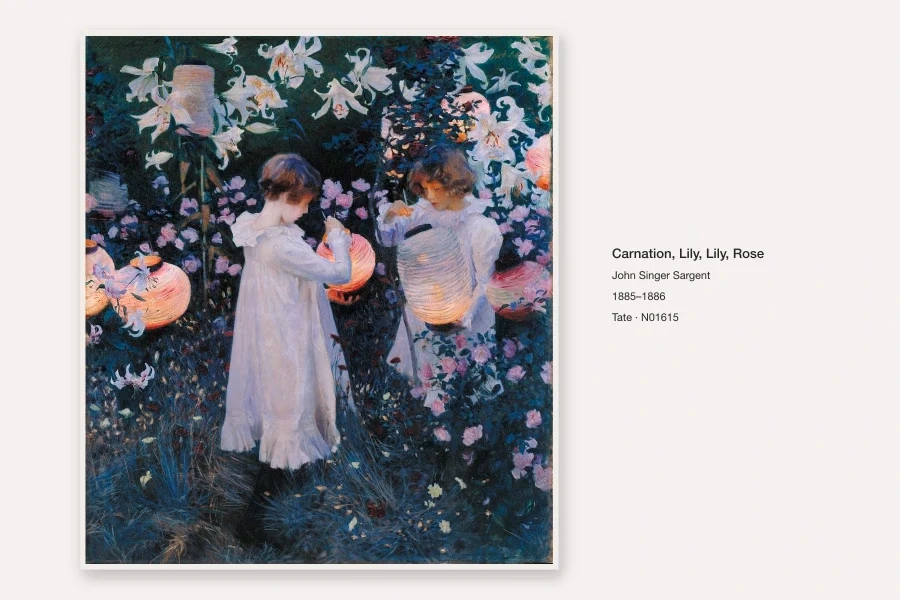 完整 Sargent 画作、薄框与右侧展签的构图