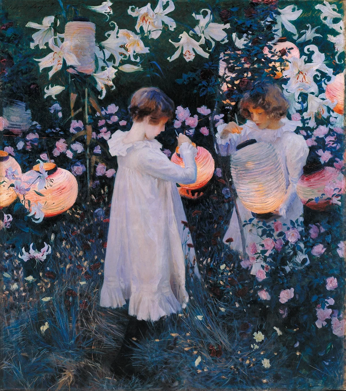 John Singer Sargent 的 Carnation, Lily, Lily, Rose 完整画作