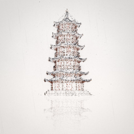 细雨中的汉字八角塔与浅淡倒影